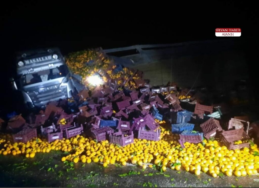 Silvan’da Meyve Yüklü Tır Devrildi